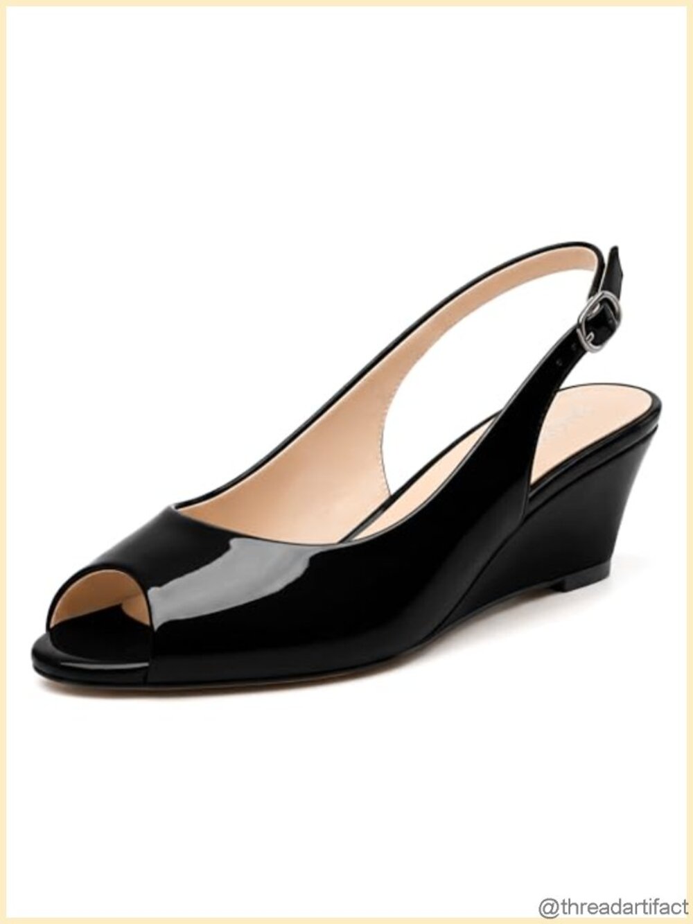 Peep Toe Wedge Pumps Slingback Open Toe Low Heel Dress Shoes 2 Inch Patent